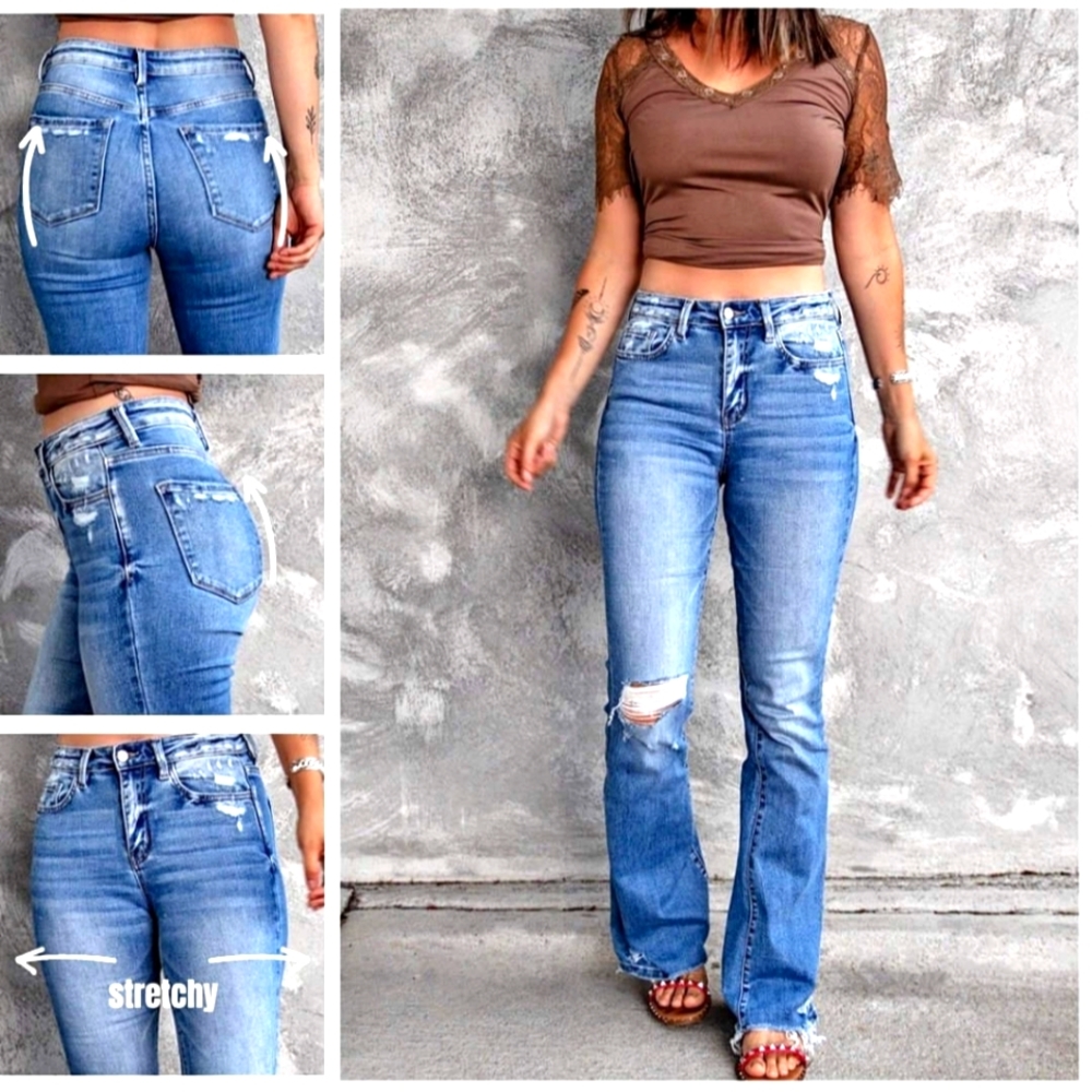 High waist ripped flare jeans